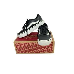 Vans Ward Leather Platform Sneakers Black/White Women's Size 7.5 Casual Fashion